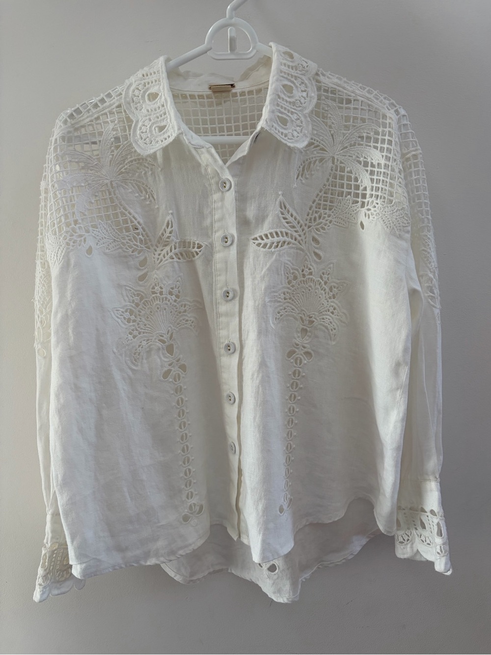 White Linen Tropical Floral Embroidered Eyelet Crochet